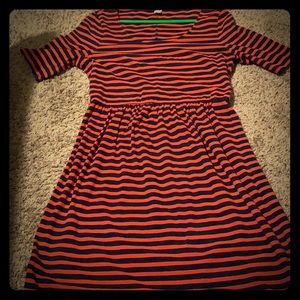 A orange and navy blue stripped dress